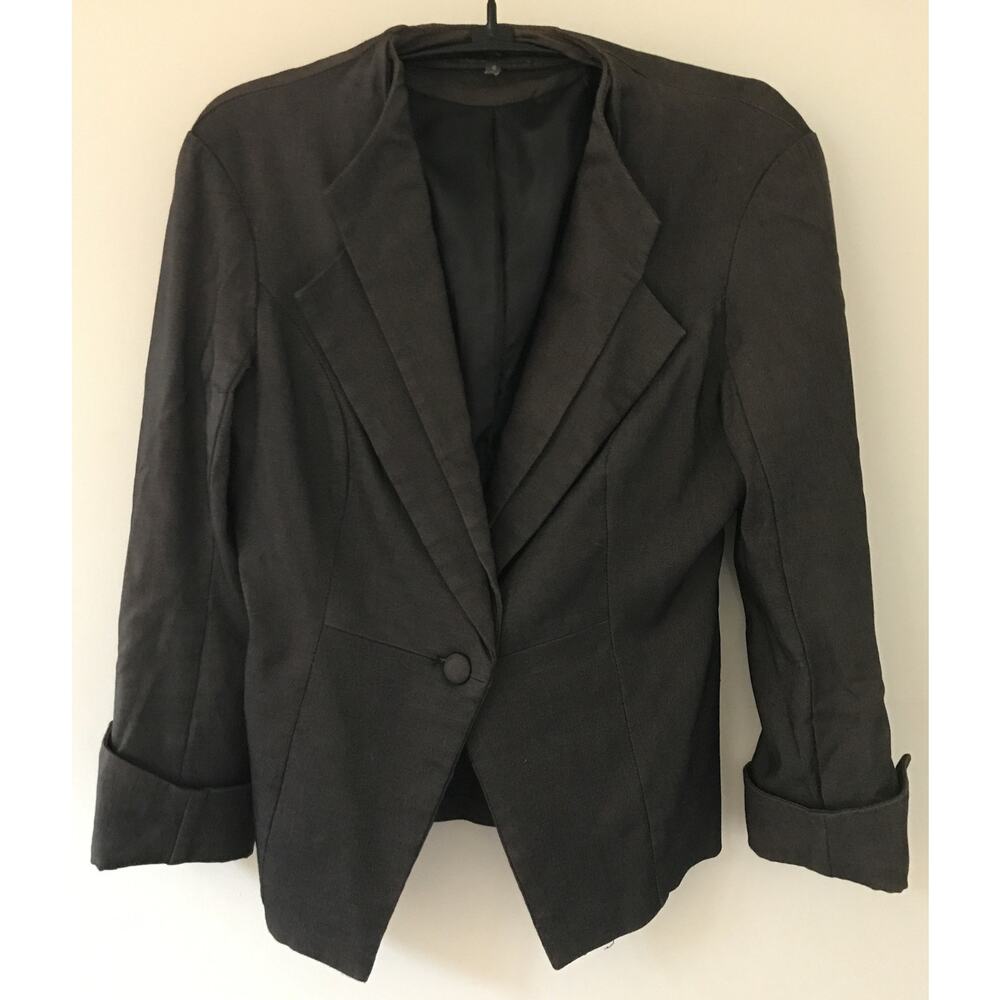 Sheike Gray Fitted 80s 90s Vintage Style Tuxedo Cropped Blazer Jacket 6 Womens